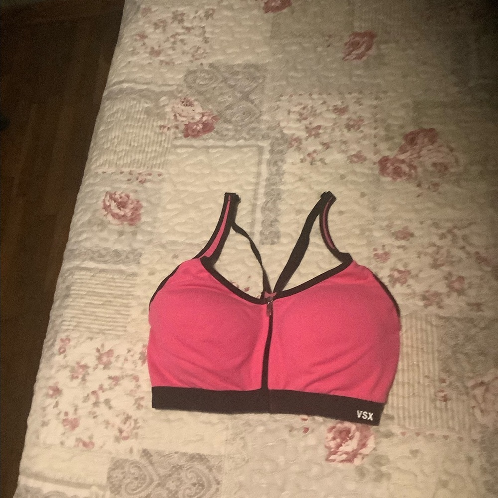 VSX Pink and Black Sports Bra Moisture-Wicking Medium Impact